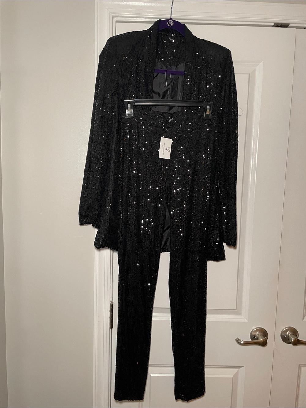 Black Sequin Open-Front Jacket and Sequin Pants